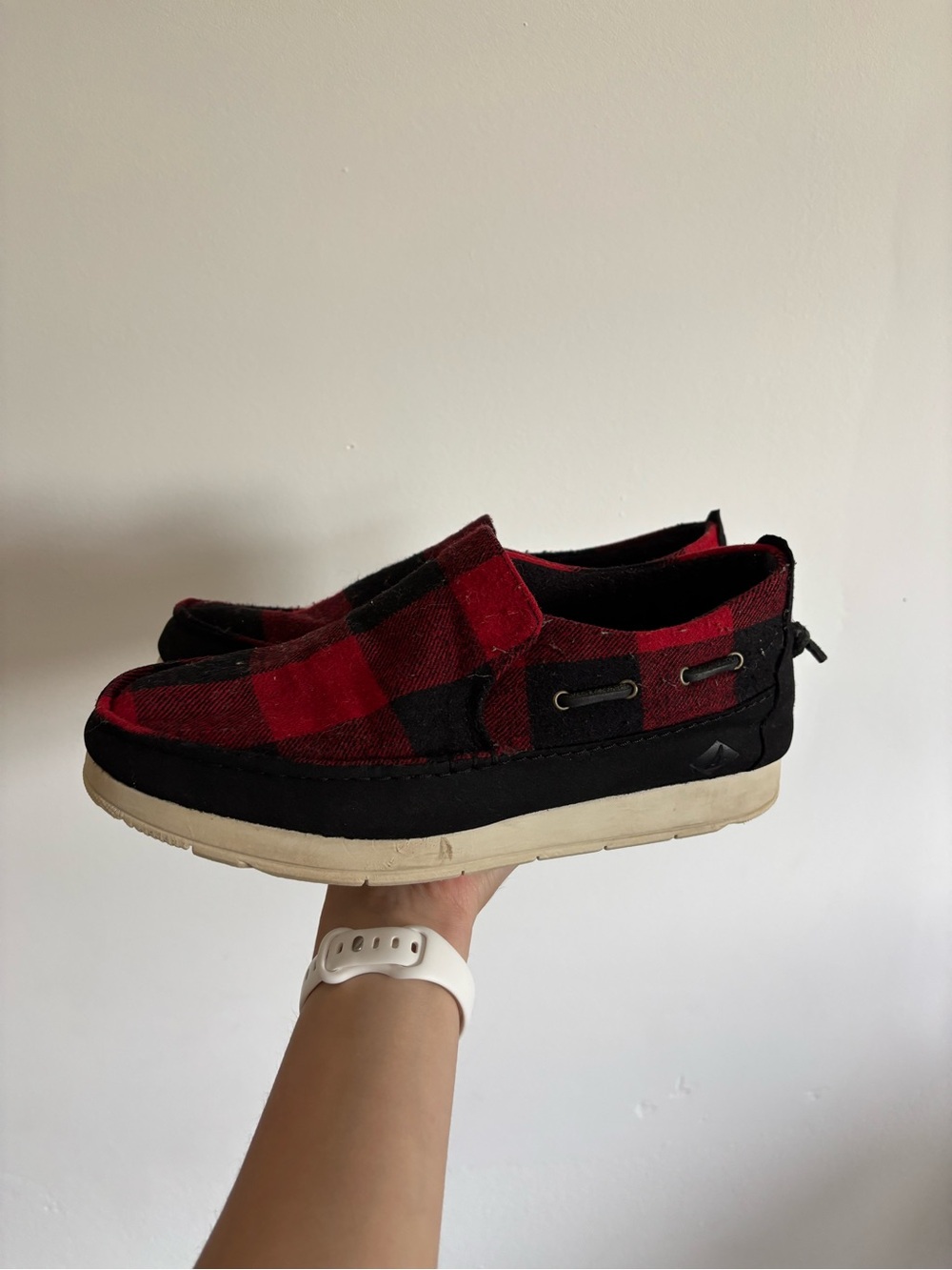Red & Black Plaid Slip-On Shoes